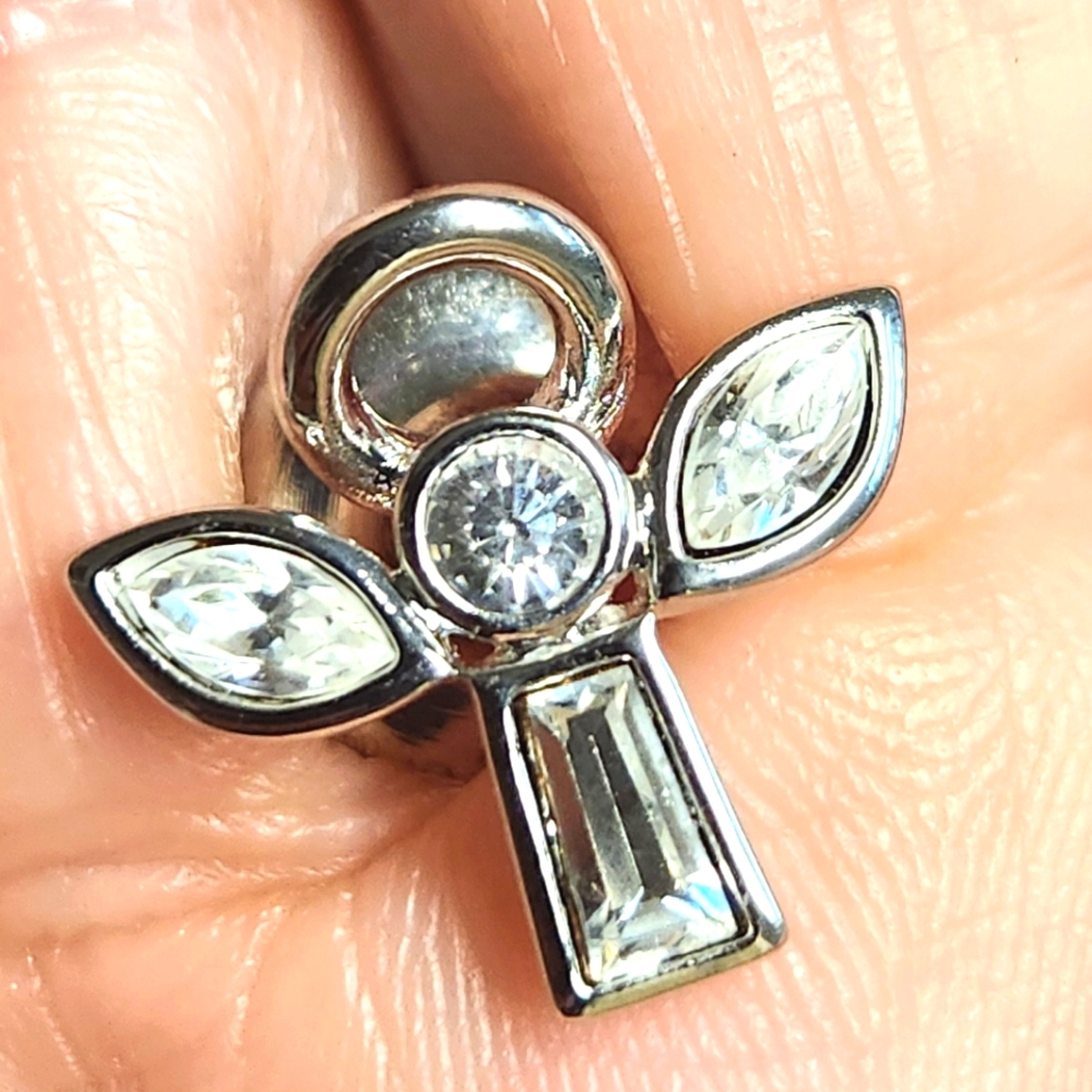 Signed Swarovski Rhodium-Plated Angel Lapel Pin/Tie Tack RARE - Picture 2 of 5